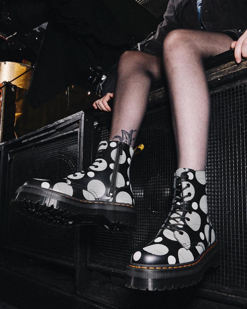 Dr Martens Jadon Polka Dot Smooth Leren Platform Laarzen Heren Zwart | NL 252XYU